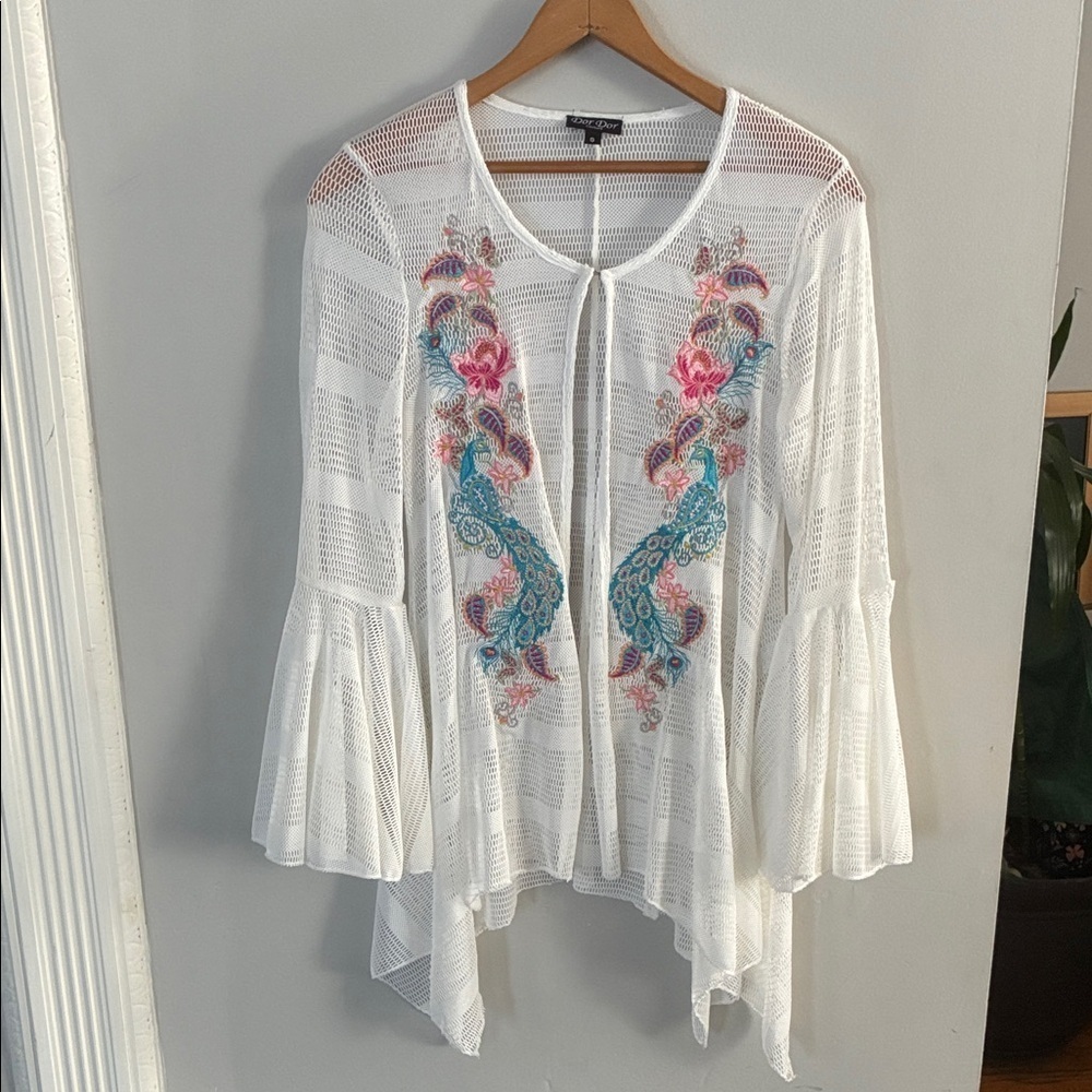 Dor Dor Couture Bohemian White Embroidered Blouse Sz Small